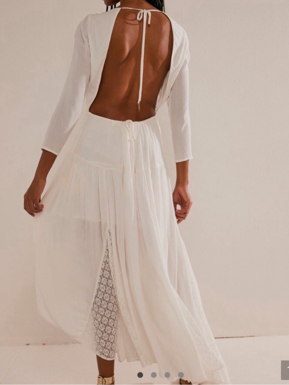Free People Sea Me Open-Back White Maxi Dress Flowy Boho Summer Size Small